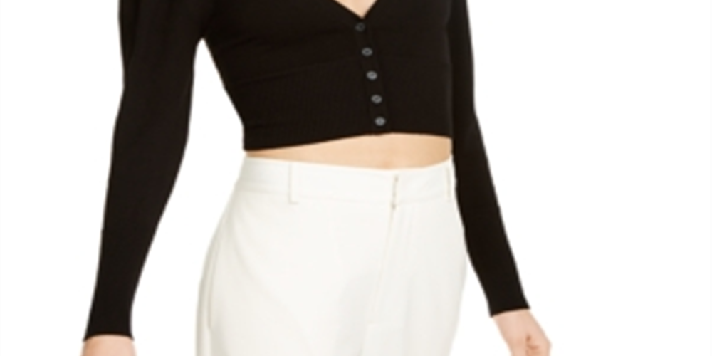 Cardigan feminino Danielle Bernstein com manga bufante, preto, tamanho X-S