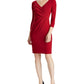 Vestido longo feminino Lauren Ralph Lauren com decote em V e manga comprida, acima do joelho, estilo coquetel, tamanho 10 P, vermelho