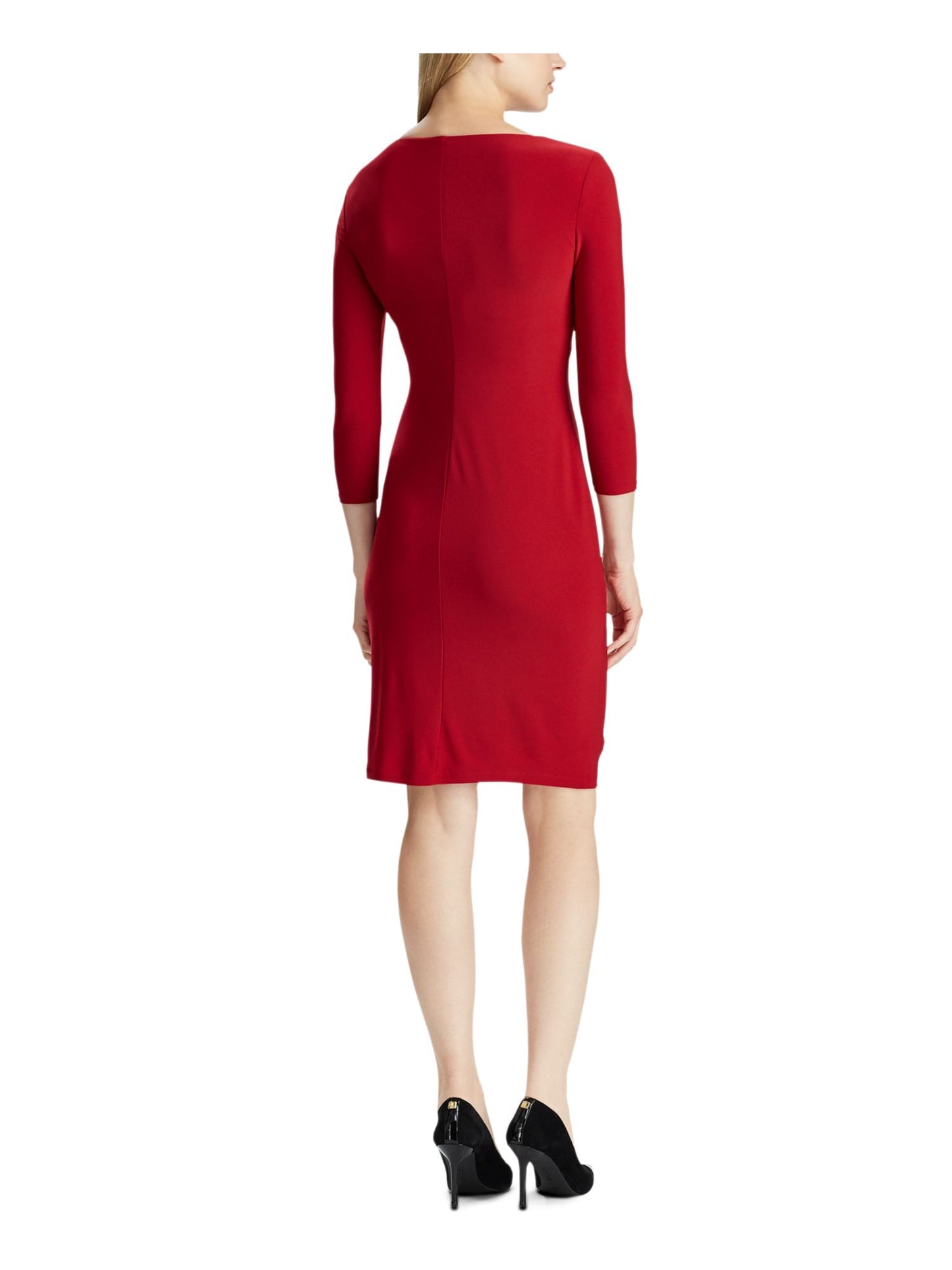 Vestido longo feminino Lauren Ralph Lauren com decote em V e manga comprida, acima do joelho, estilo coquetel, tamanho 10 P, vermelho