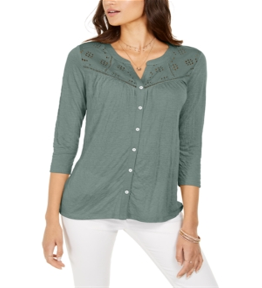 Blusa feminina com botões e ilhós, estilo &amp; co, verde, tamanho 2XL