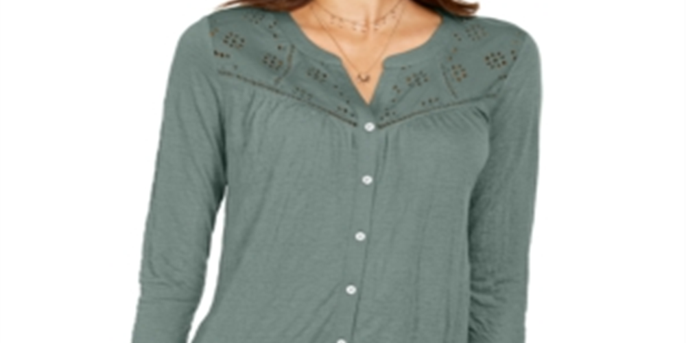 Blusa feminina com botões e ilhós, estilo &amp; co, verde, tamanho 2XL