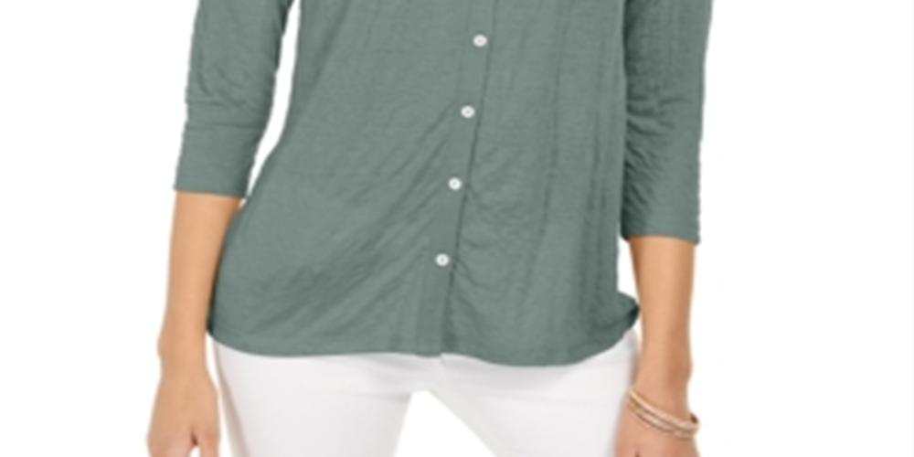 Blusa feminina com botões e ilhós, estilo &amp; co, verde, tamanho 2XL