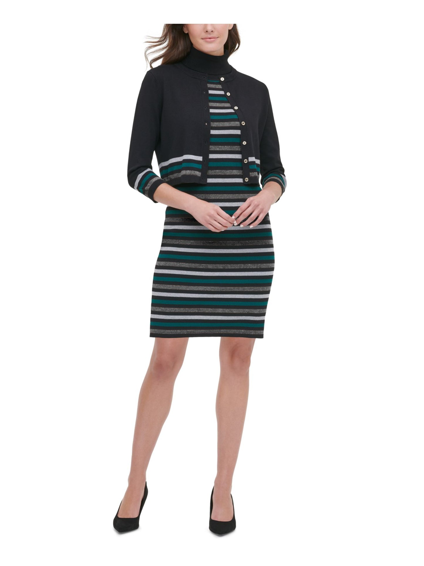 Cardigan listrado feminino Tommy Hilfiger, preto, tamanho P