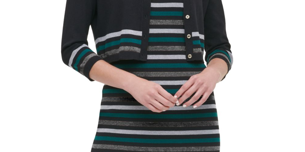 Cardigan listrado feminino Tommy Hilfiger, preto, tamanho P