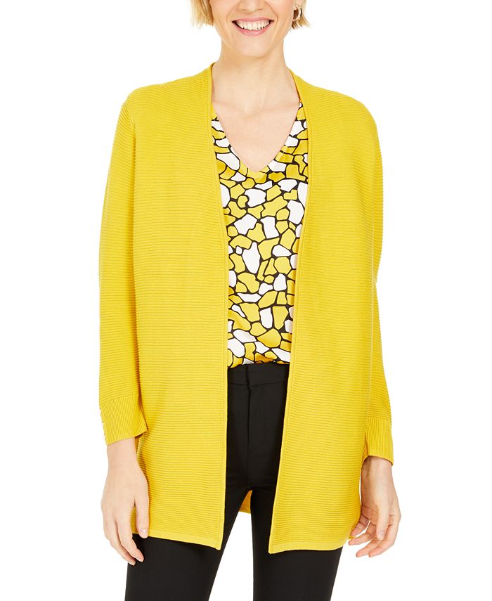 Cardigan feminino Kasper com acabamento em botões e nervuras, amarelo, tamanho pequeno