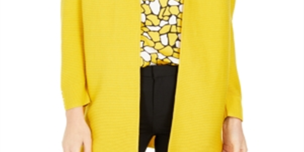 Cardigan feminino Kasper com acabamento em botões e nervuras, amarelo, tamanho pequeno