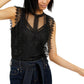 Blusa feminina INC com decote falso e forro de renda, lisa, preta, tamanho XS