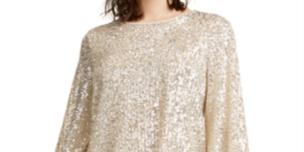 Blusa feminina Alfani com manga sino e lantejoulas, dourada, tamanho 2XL