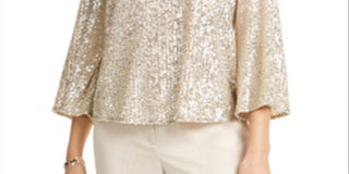 Blusa feminina Alfani com manga sino e lantejoulas, dourada, tamanho 2XL