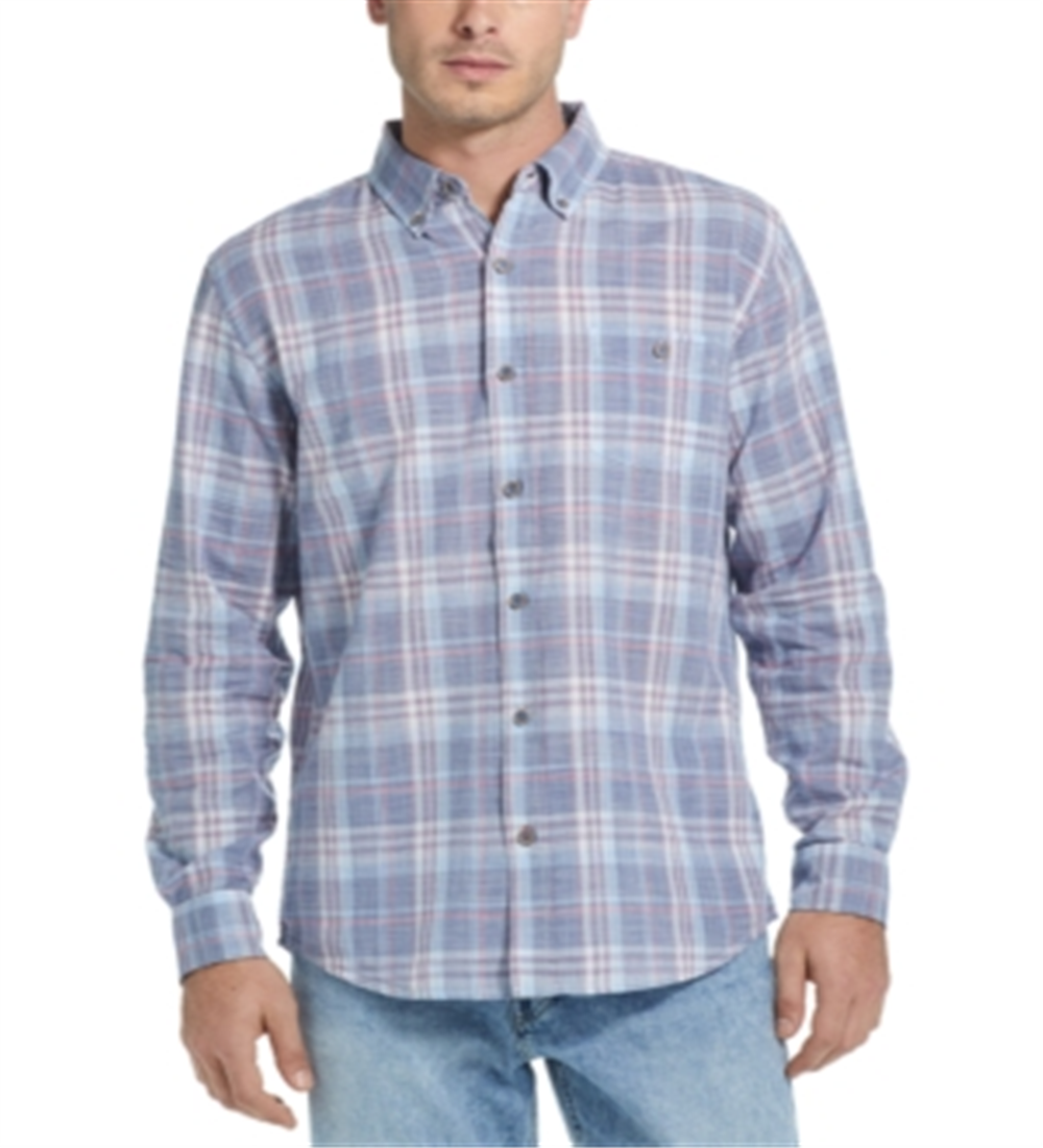 Camisa xadrez vintage masculina, à prova de intempéries, ajuste regular, ponta a ponta, azul, tamanho XXX-G