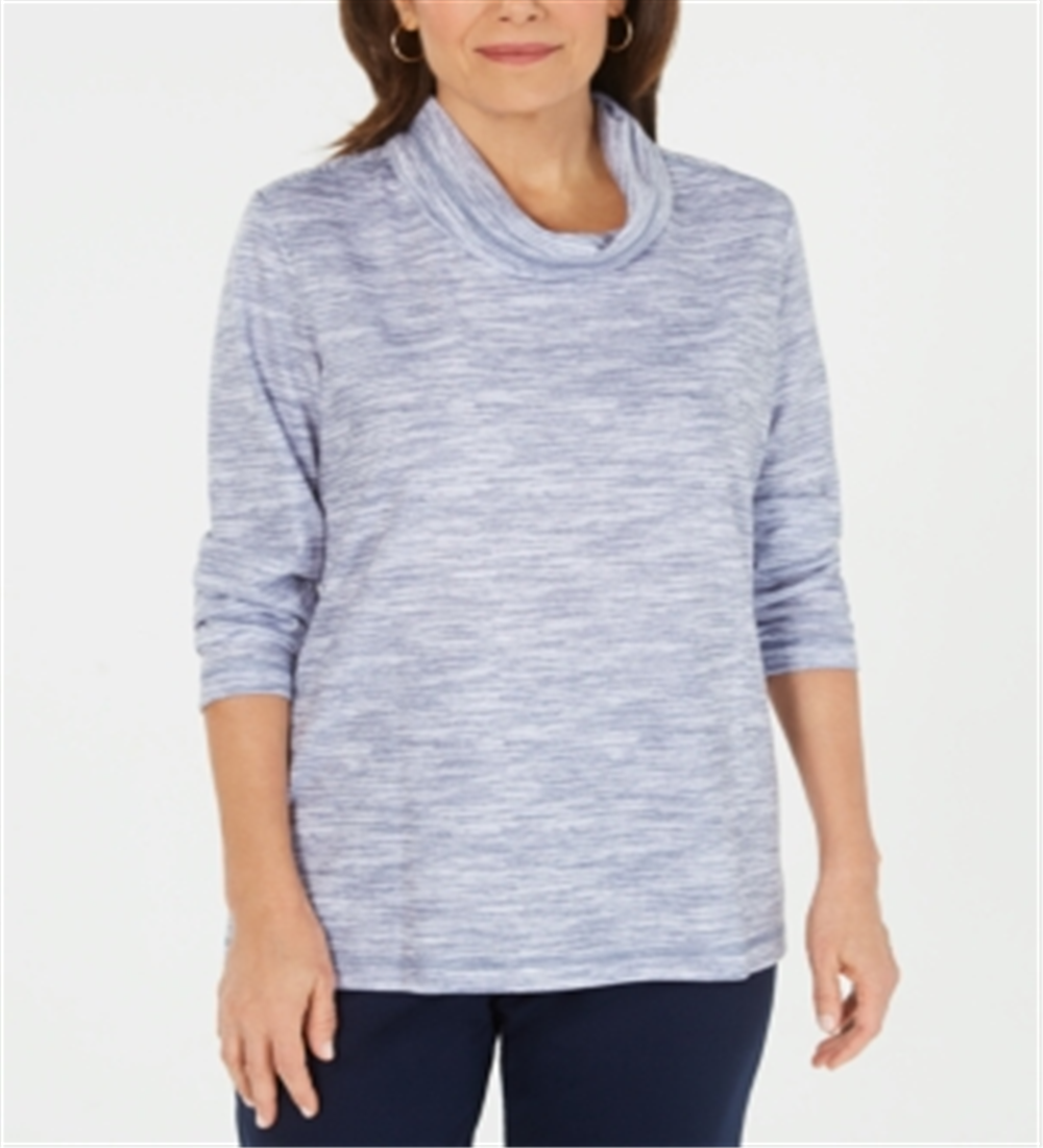 Karen Scott Top Feminino Petite Gola Funil Space-Dyed Azul Tamanho Petit M