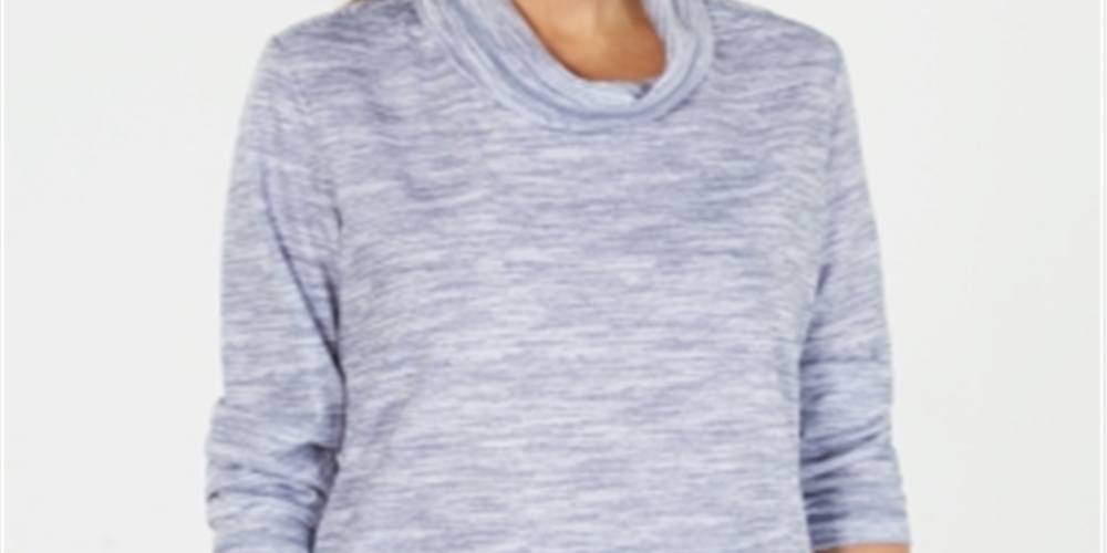 Karen Scott Top Feminino Petite Gola Funil Space-Dyed Azul Tamanho Petit M