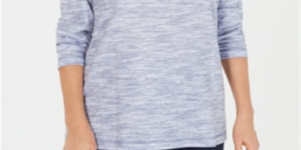 Karen Scott Top Feminino Petite Gola Funil Space-Dyed Azul Tamanho Petit M