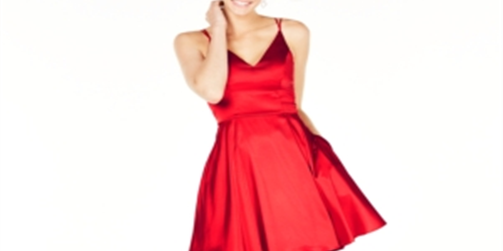 Vestido infantil com decote em V e ajuste evasê, tamanho 7, vermelho, com corações de lantejoulas