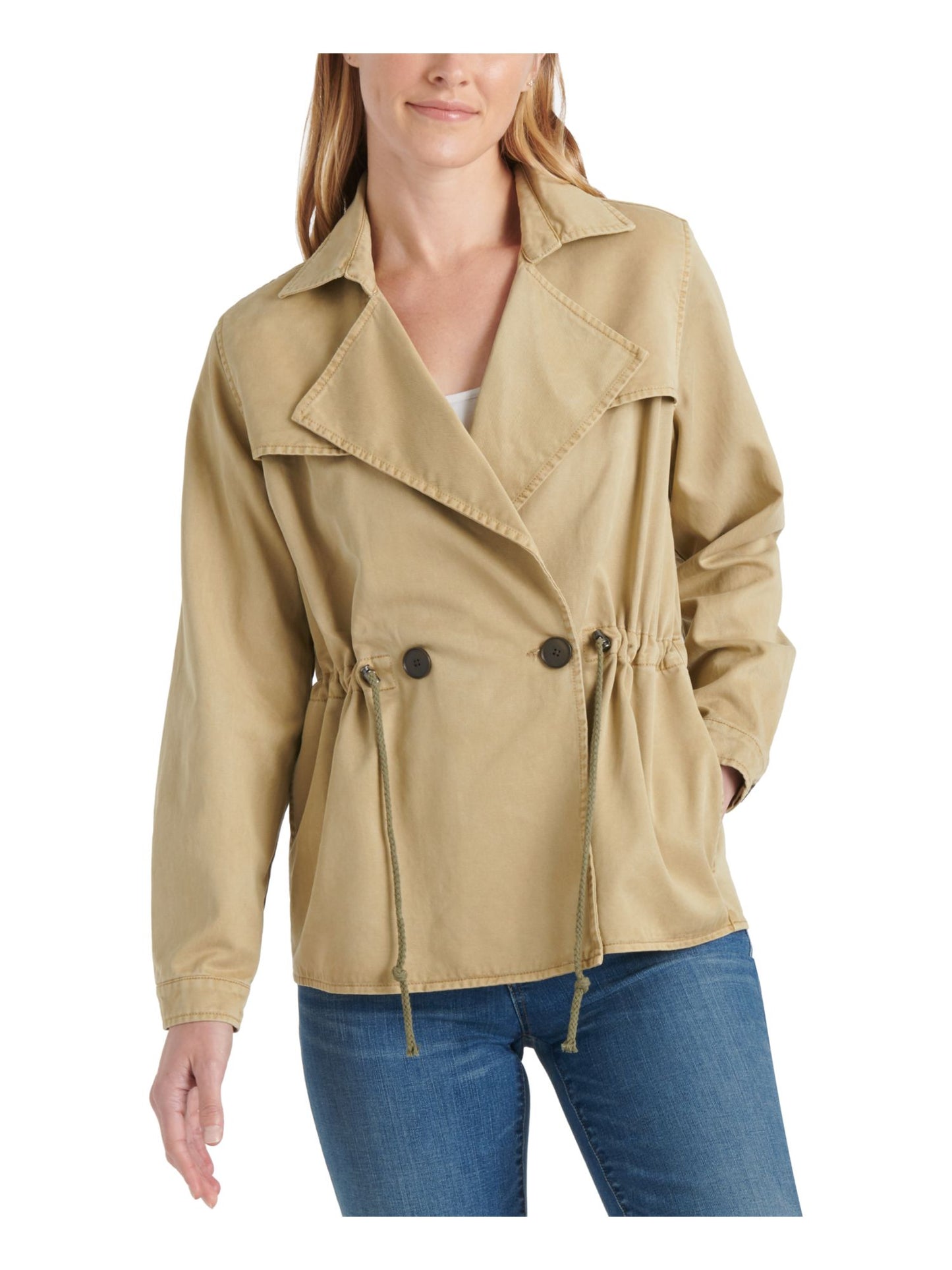 Lucky Brand Casaco feminino trench coat com bolsos elásticos e cordão, marrom, tamanho P