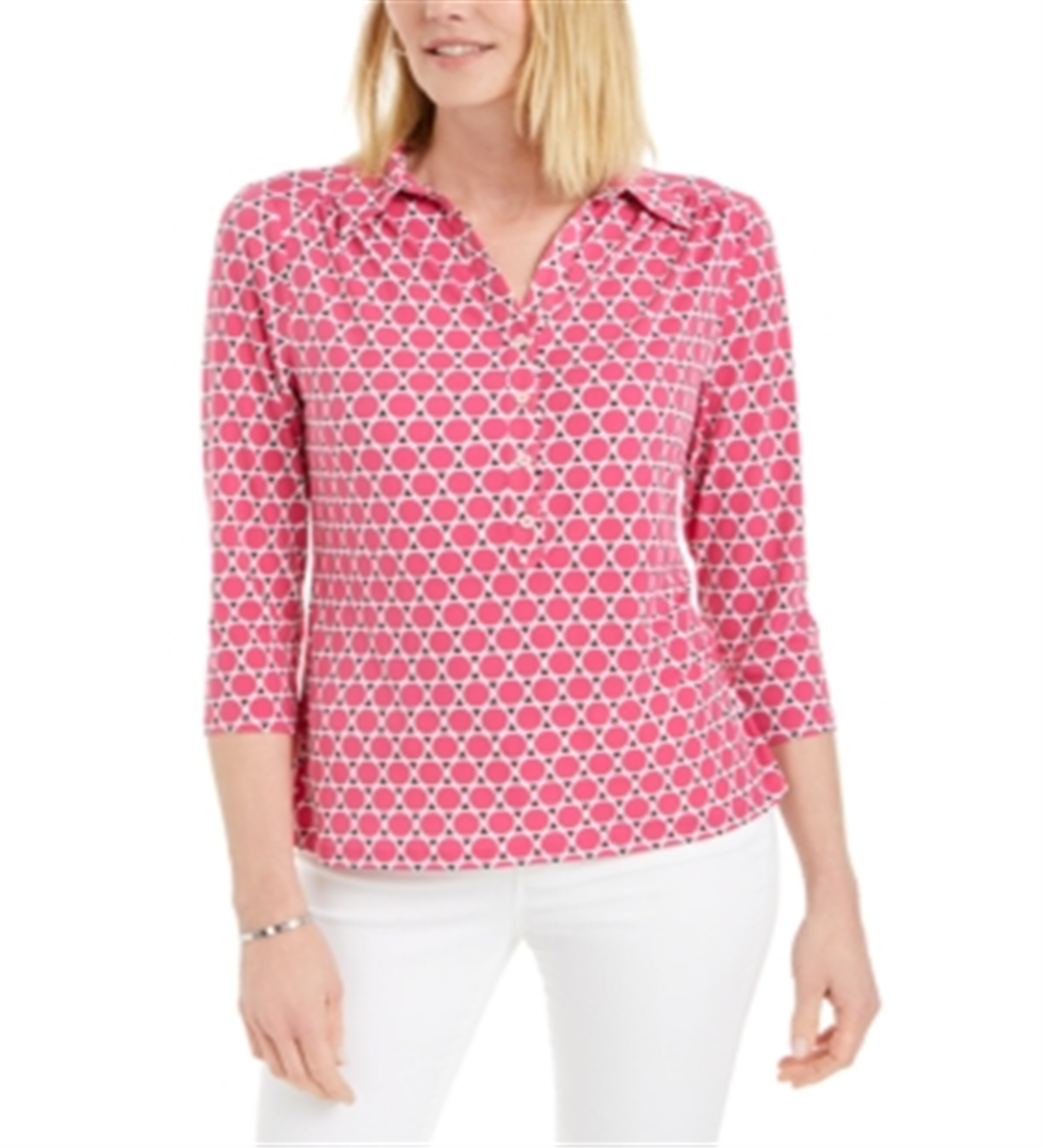 Blusa de malha estampada feminina Charter Club com manga 3/4, rosa, tamanho 2XL