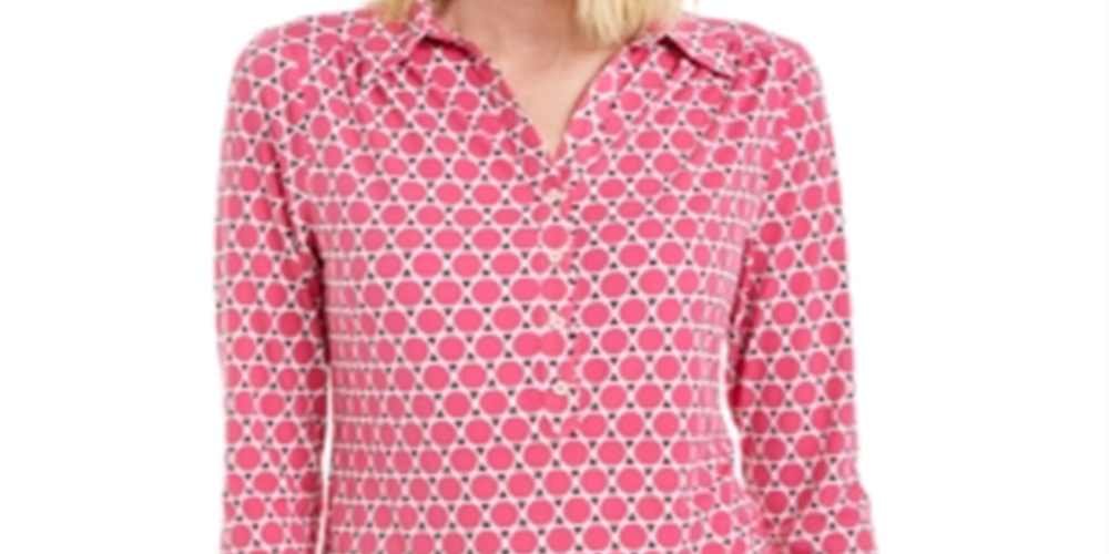 Blusa de malha estampada feminina Charter Club com manga 3/4, rosa, tamanho 2XL
