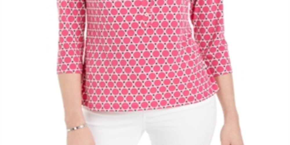 Blusa de malha estampada feminina Charter Club com manga 3/4, rosa, tamanho 2XL