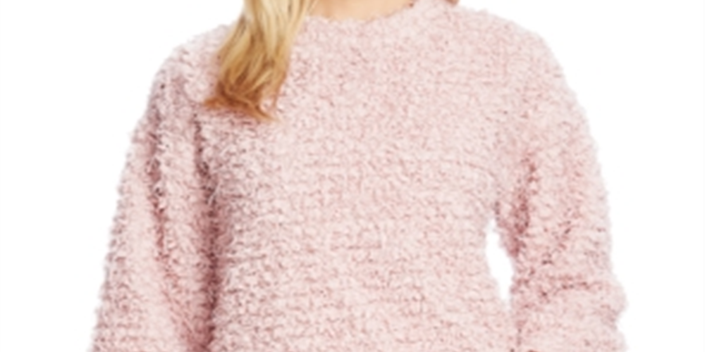 Suéter feminino Vince Camuto Teddy Knit com gola falsa, rosa, tamanho M