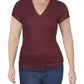 Blusa feminina INC de manga curta com decote em V canelado, vermelha, tamanho XL