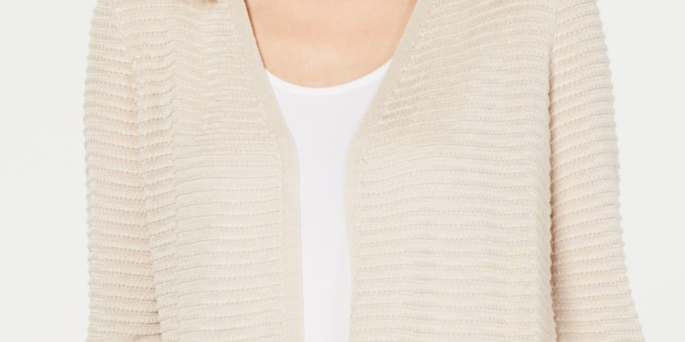 Cardigan texturizado Alfani feminino Otto com mangas 3/4, marrom, tamanho grande