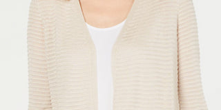 Cardigan texturizado Alfani feminino Otto com mangas 3/4, marrom, tamanho grande