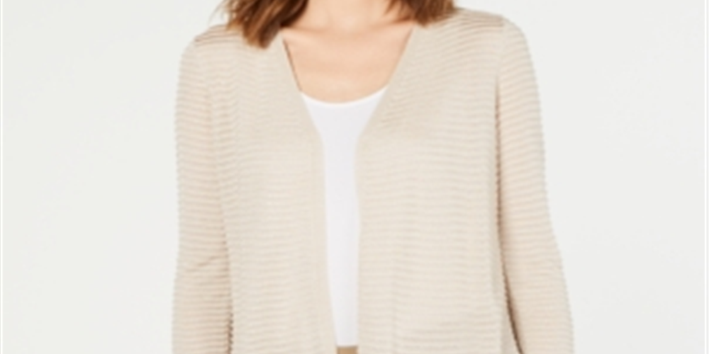 Cardigan texturizado Alfani feminino Otto com mangas 3/4, marrom, tamanho grande