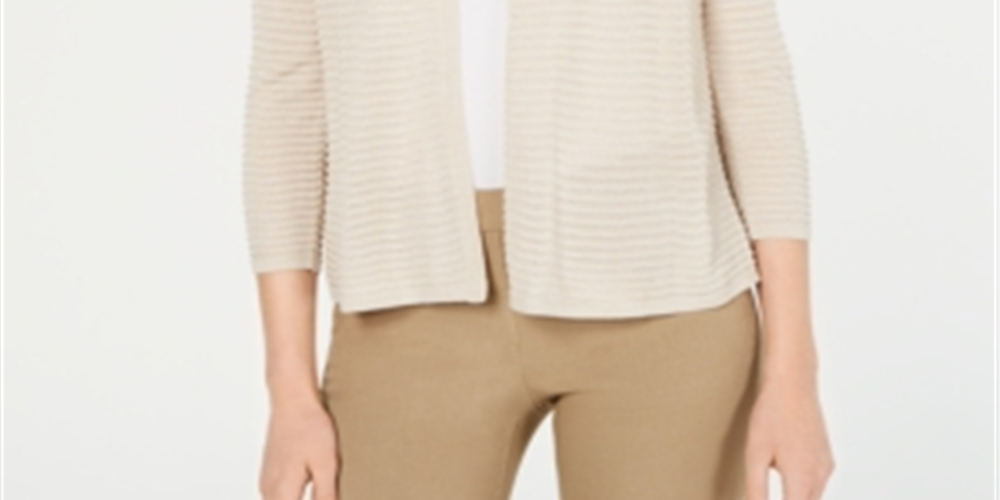 Cardigan texturizado Alfani feminino Otto com mangas 3/4, marrom, tamanho grande