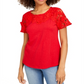 Camiseta feminina Charter Club de algodão com renda e detalhes em vermelho, tamanho grande