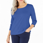 Blusa feminina Karen Scott de algodão com manga 3/4, azul, tamanho XS