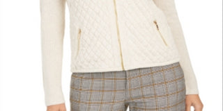 Suéter acolchoado feminino Charter Club com zíper frontal, branco, tamanho pequeno GG