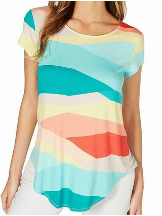 Camiseta feminina Alfani, de malha, verde, com decote redondo, tamanho médio, azul