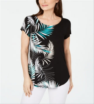 Camiseta feminina Alfani, de malha, verde, com decote redondo, tamanho médio, azul