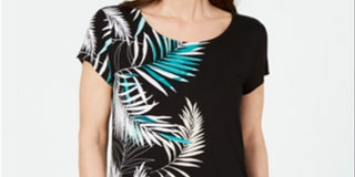 Camiseta feminina Alfani, de malha, verde, com decote redondo, tamanho médio, azul