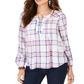 Blusa xadrez feminina com decote aberto, branca, tamanho M, estilo &amp; co