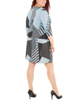 Vestido envelope feminino NY Collection com patchwork e amarração frontal, preto, tamanho 3X