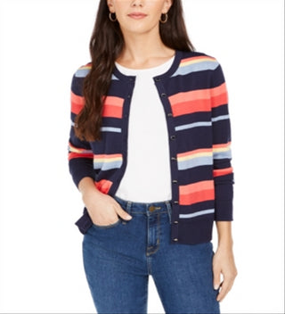Cardigan listrado feminino Charter Club azul tamanho 2XL