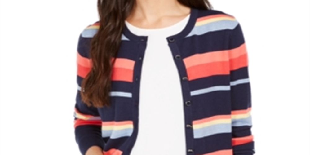Cardigan listrado feminino Charter Club azul tamanho 2XL