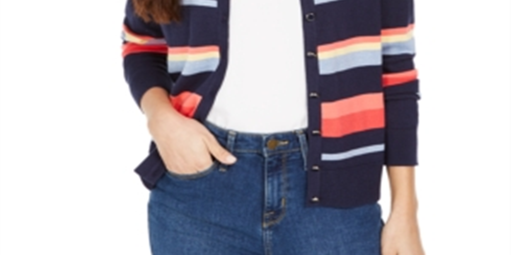 Cardigan listrado feminino Charter Club azul tamanho 2XL