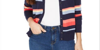 Cardigan listrado feminino Charter Club azul tamanho 2XL