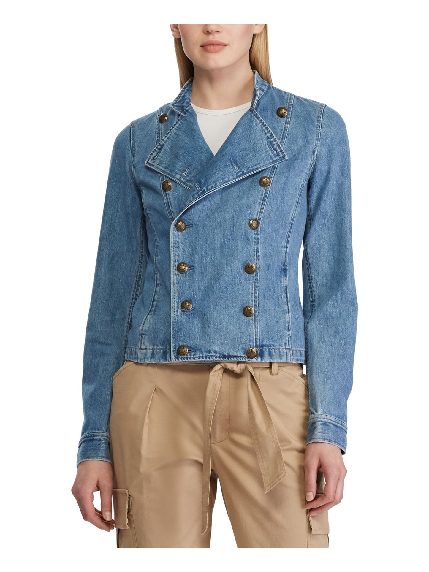 Jaqueta jeans feminina Ralph Lauren com zíper, azul, tamanho 4