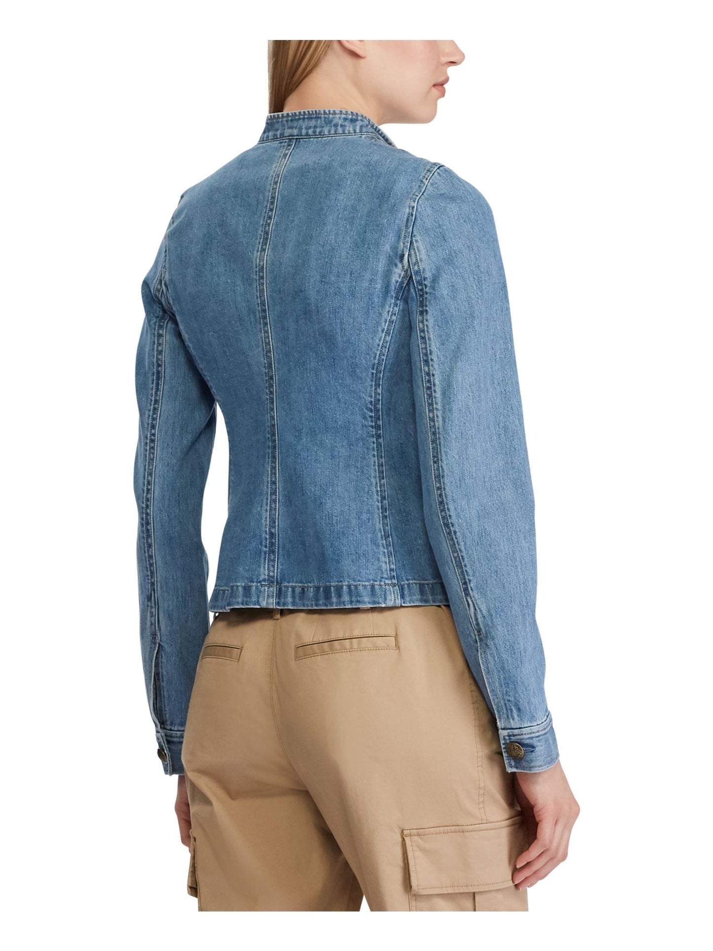 Jaqueta jeans feminina Ralph Lauren com zíper, azul, tamanho 4