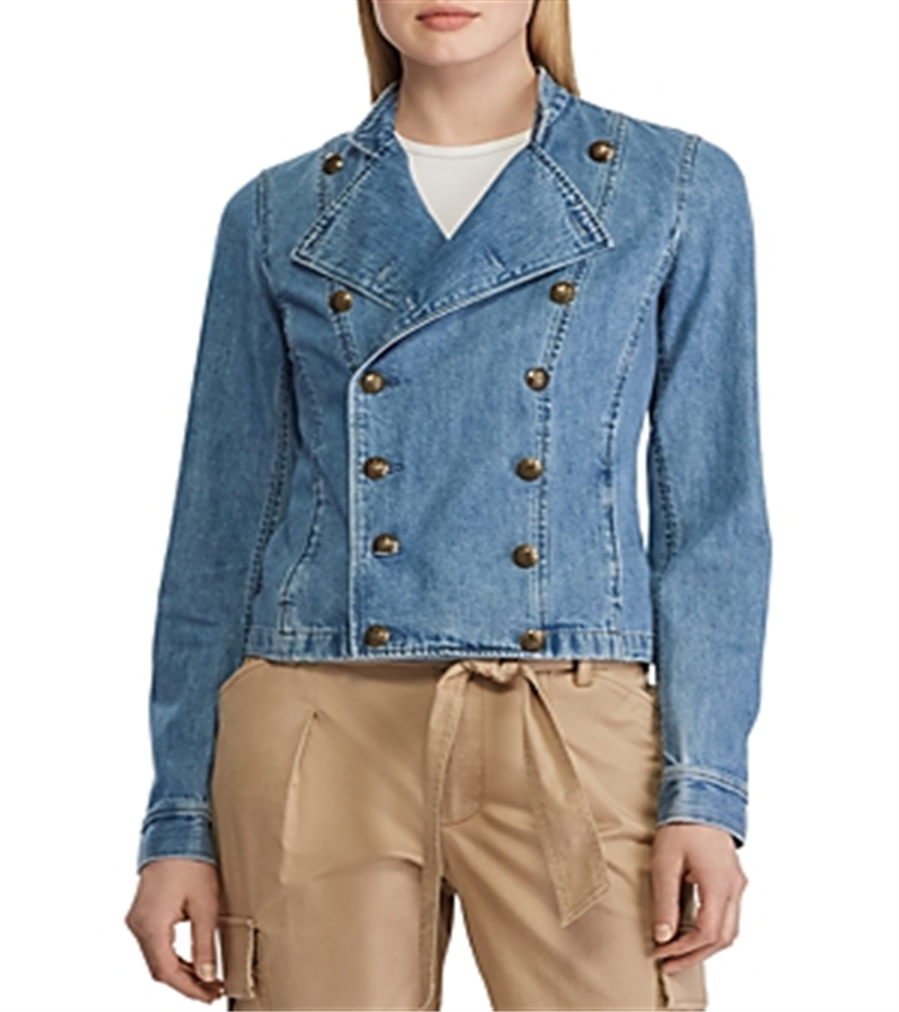 Jaqueta jeans feminina Ralph Lauren com zíper, azul, tamanho 4