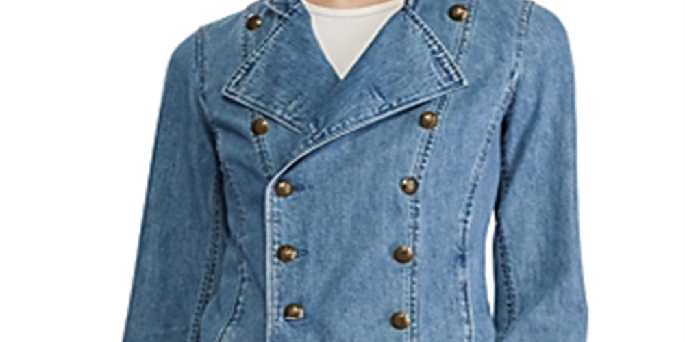 Jaqueta jeans feminina Ralph Lauren com zíper, azul, tamanho 4