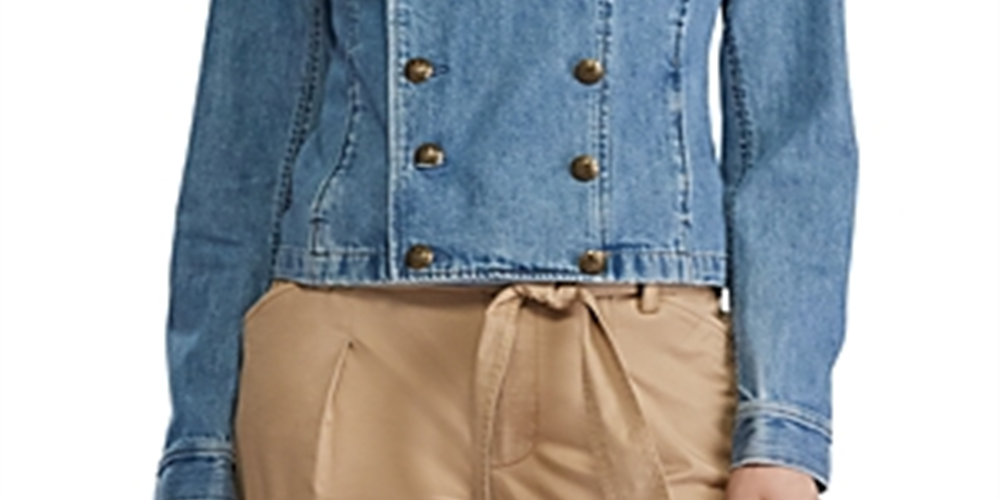 Jaqueta jeans feminina Ralph Lauren com zíper, azul, tamanho 4