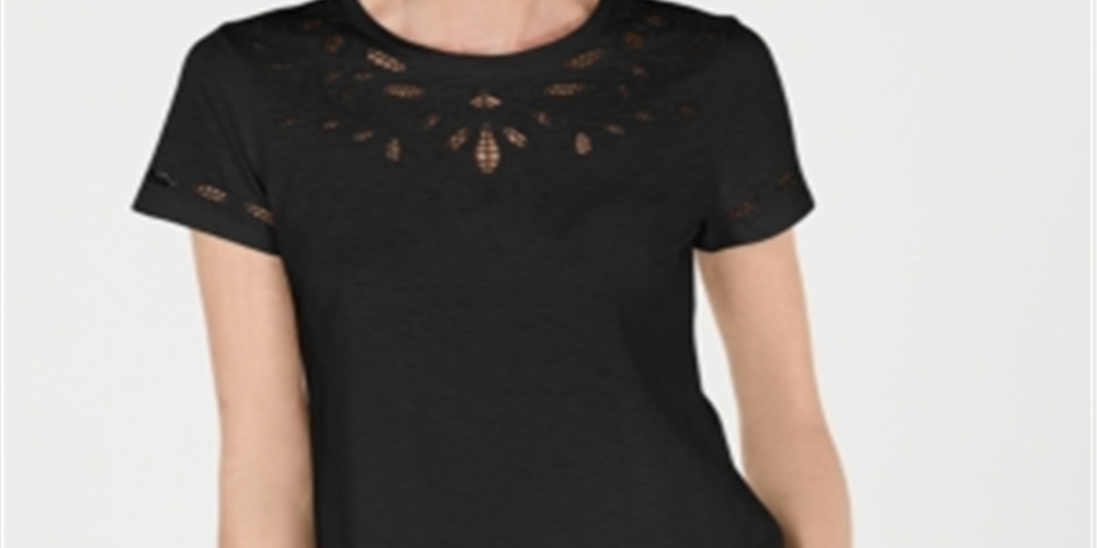 Camiseta feminina de algodão com recorte Charter Club, preta, tamanho extragrande