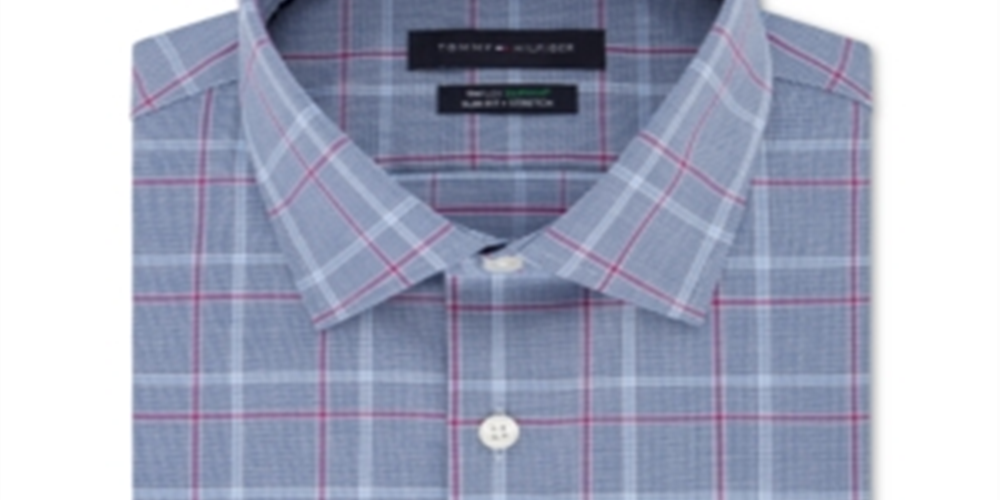 Camisa social masculina Tommy Hilfiger Slim-Fit Performance Stretch Check Azul Tamanho 16X32-33