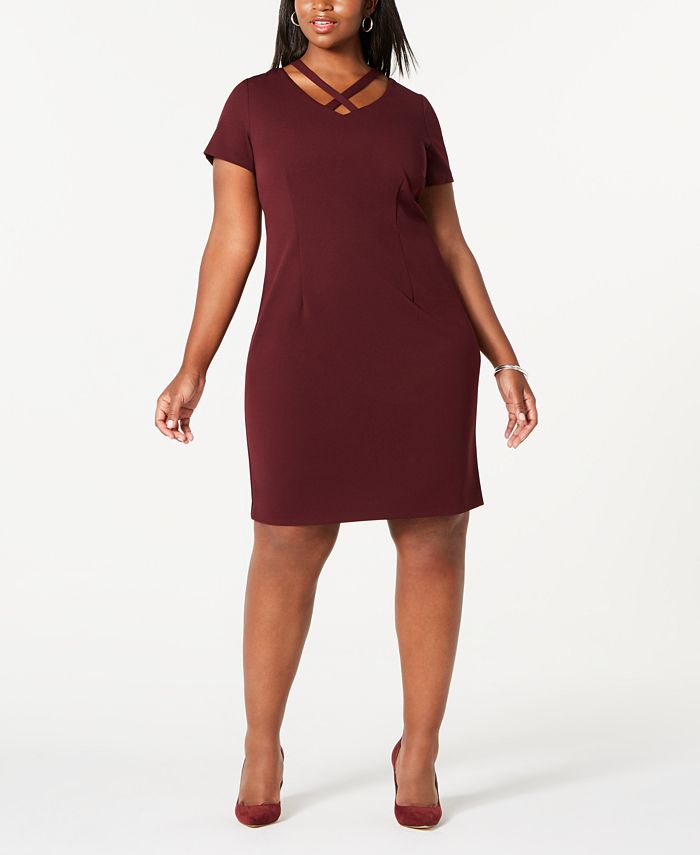 Vestido feminino plus size cruzado, cor vinho, tamanho 16 W