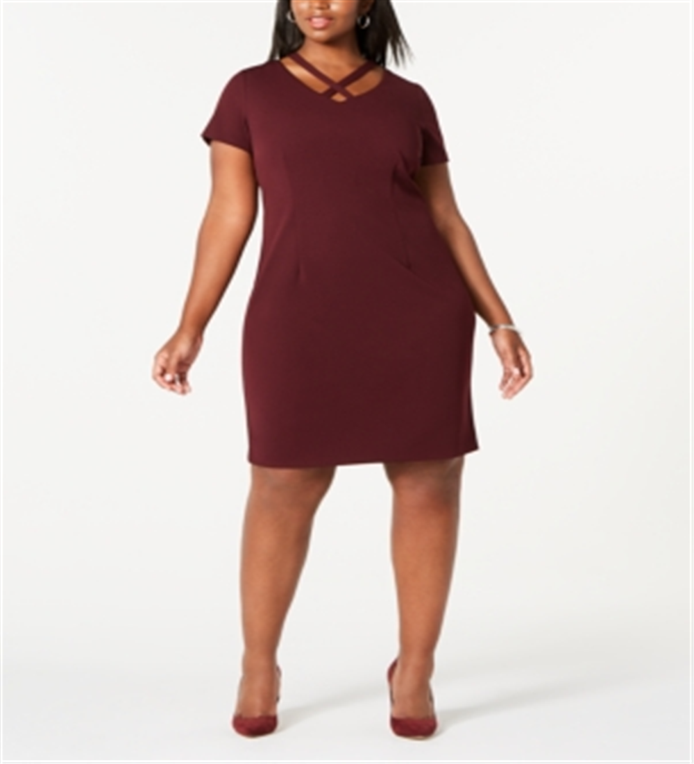 Vestido feminino plus size cruzado, cor vinho, tamanho 16 W