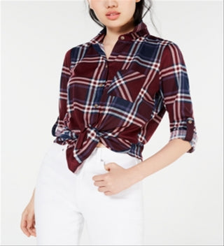 Camisa xadrez com aba dobrada Polly &amp; Esther Juniors, vermelha, tamanho grande